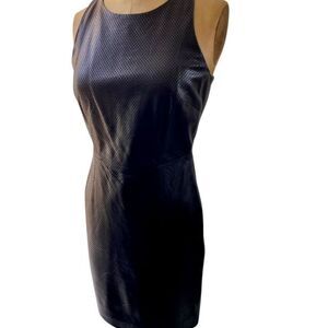 Aqua Laser Cut Blk 100% Leather Fitted Racerback Above the Knee Mini Dress SZ S
